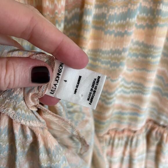 Ulla Johnson Bendetta Dress in Opal Sz 4 Peach Cream Blue Silk Chiffon Ruffles - Picture 16 of 16